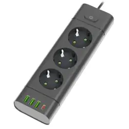 PROSTO produžni kabl sa 3 utičnice, USB i USB-C priključcima, crni