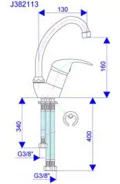 Slavina-Baterija za sudoperu sa 3 cevi cevni izliv 130mm King ROSAN