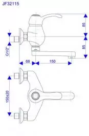 Slavina-Zidna baterija za sudoperu-lavabo izliv 150mm Jaffar ROSAN