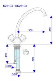 Slavina-baterija stojeća za protočni bojler sa 3 cevi 300mm Klasik ROSAN