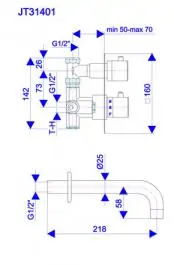 Thermo2 - UZIDNA BATERIJA ZA LAVABO SA IZLIVOM 230 mm ROSAN