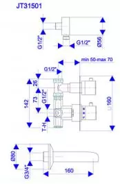 Thermo2 - UZIDNA BATERIJA ZA KADU SA IZLIVOM I RUČNIM TUŠEM ROSAN