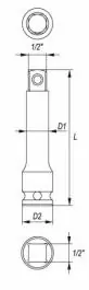 Produžetak nasadni  udarni ključeva 1/2" 75mm YATO