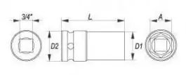 Ključ nasadni udarni 3/4” 6ug. L-22 YATO