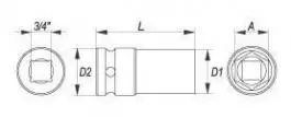 Ključ nasadni udarni 3/4” 6ug. L-30 YATO