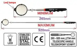 Teleskopsko ogledalo 265-950mm sa LED lampom Yato