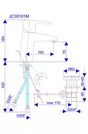 Slavina - baterija za lavabo - sa metalnim odlivnim ventilom Cubo3 JC30101M ROSAN 