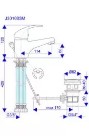 Jednoručna slavina - baterija za lavabo - 3 cevi sa metalnim odlivnim ventilom King J301003M ROSAN