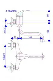 jednoručna slavina - baterija za sudoperu - lavabo, cevni izliv 150mm Perla JP322015 ROSAN