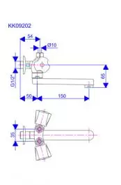 Dvoručna slavina - baterija za protočni bojler 1/2'' g.deo - ovalni izliv 150mm Keramic KK09202 ROSAN