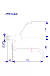 Jednoručna zidna slavina - ventil 1/2'' g.deo - donji izliv 18mm, 300mm MEDICAL Rosan AM52S300